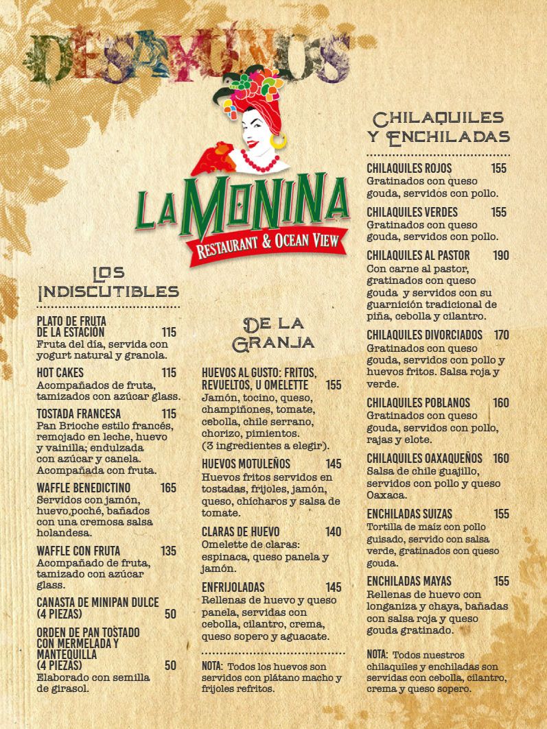 Menú de desayunos en español, página 1