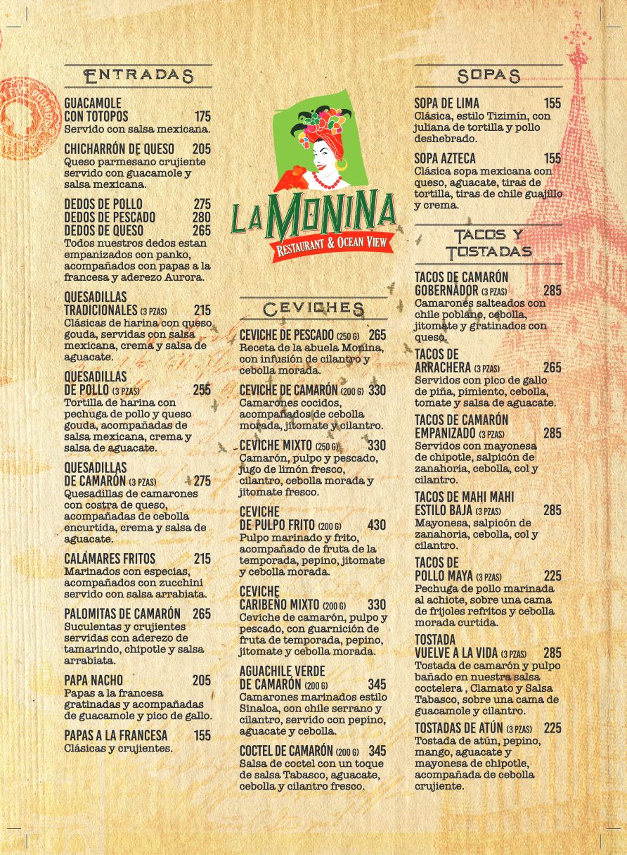 Menú de comida en español, página 1